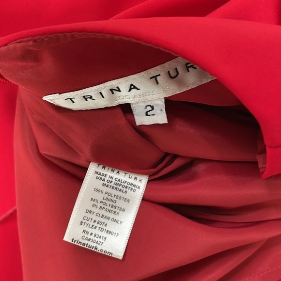 Trina Turk Dress Red Knee Length Sheath V-Neck Bell Sleeves Size 2 - Picture 12 of 16